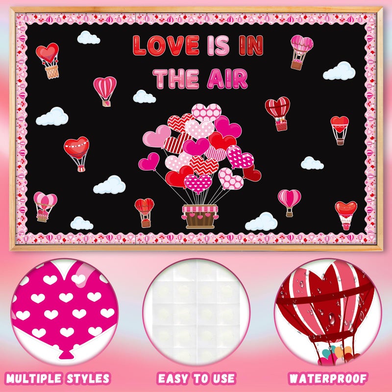 YCDMLJC Valentine'S Day Classroom Bulletin Board Sets Love Is In The Air Red Pink Love Hot Air Balloons Decorations For Wall Classroom School Party Supplies - Image 3