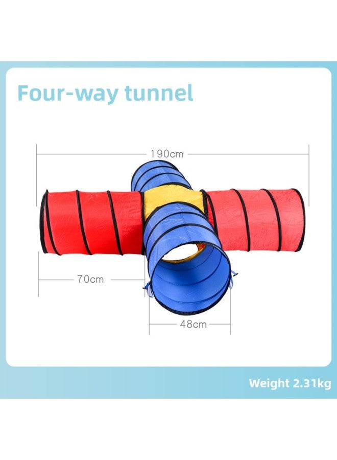 Children's Sunshine Tunnel Crawler Sensor Training Equipment Baby's Indoor Toy Rainbow Caterpillar Drill Hole Tent-Color:Four-way Tunnel - Image 1