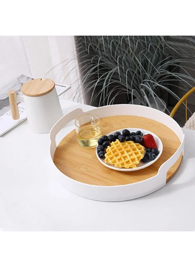 Felli Graceful Design Smooth Finish Round Tray with Bamboo Board White 350 x 75 cm Y1K150028