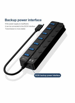 KASTWAVE Powered USB Hub 3.0, 7 Ports USB Charging Extender Data Hub Splitter Extension, with Individual Switches and Lights for Laptop, PC, Computer, USB Devices Super Compatible, 5Gbps Data Transfer Speed  - Image 3