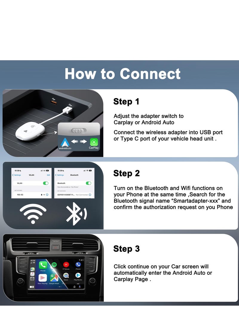 KASTWAVE - 2 in 1 Wireless Adapter for Apple CarPlay and Android Auto - Plug & Play Dongle, Fast Conversion for Most Car Models, Including Mini Cars and SUVs, White - Image 1