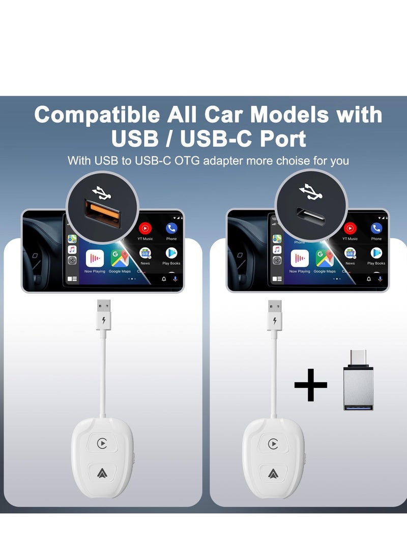 KASTWAVE - 2 in 1 Wireless Adapter for Apple CarPlay and Android Auto - Plug & Play Dongle, Fast Conversion for Most Car Models, Including Mini Cars and SUVs, White - Image 1
