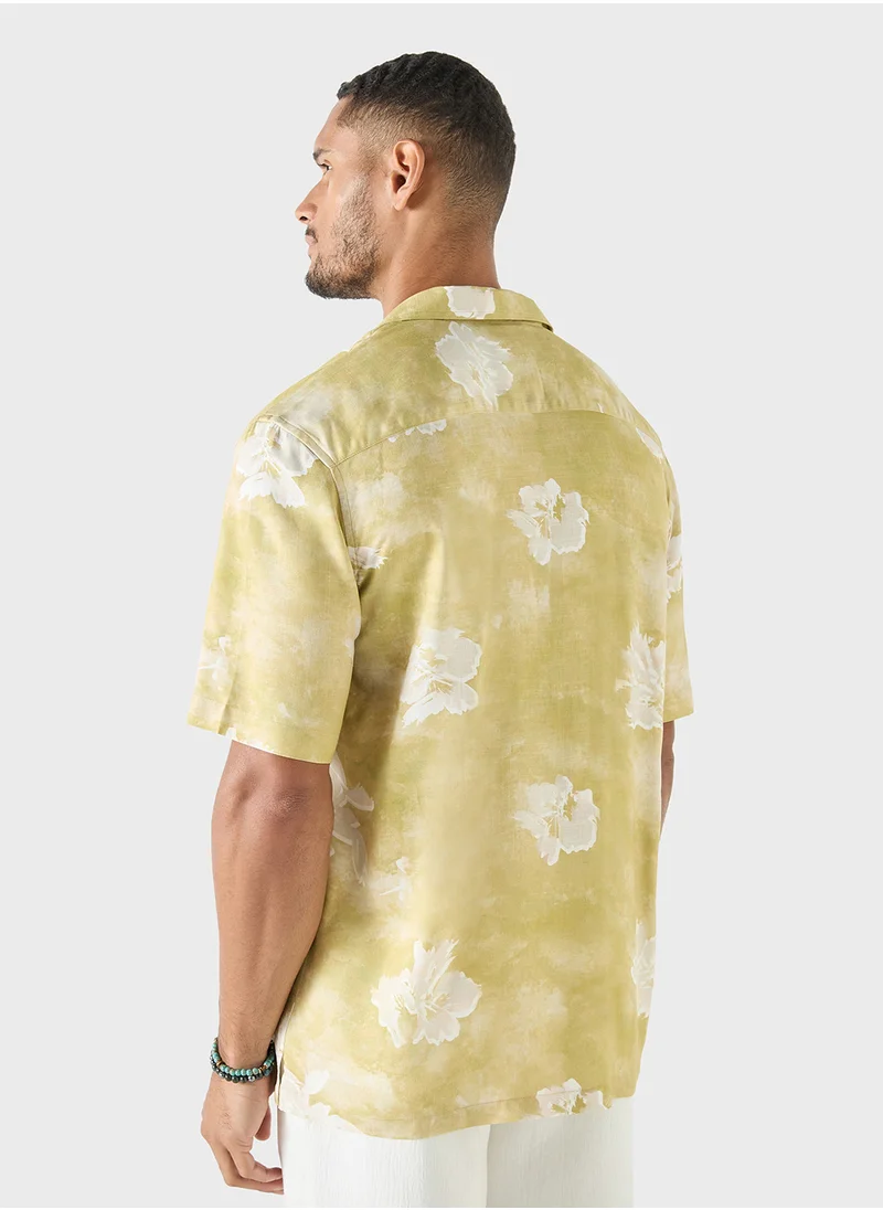 ايكونيك Iconic All-Over Print Shirt with Camp Collar and S