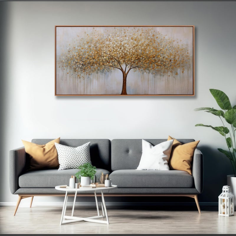 VHMING Wall Art Abstract Gold Tree of Life Framed Modern Artwork Canvas Painting Textured Tree Pictures Wall Decor for Living Room Bedroom Dining Room Home Office Decor 24"x48" with Framed - Image 2