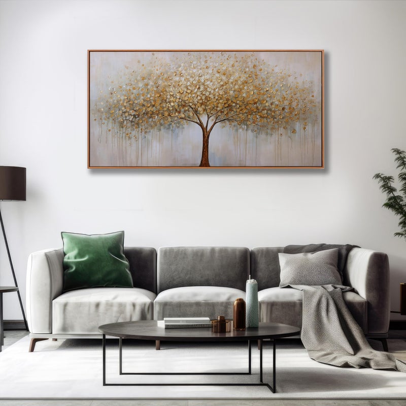 VHMING Wall Art Abstract Gold Tree of Life Framed Modern Artwork Canvas Painting Textured Tree Pictures Wall Decor for Living Room Bedroom Dining Room Home Office Decor 24"x48" with Framed - Image 4