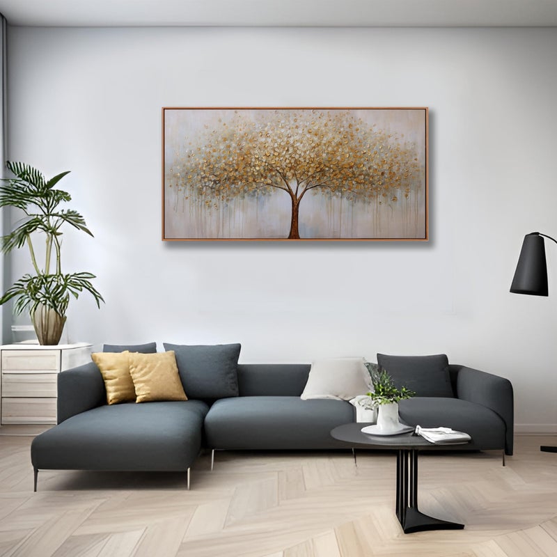 VHMING Wall Art Abstract Gold Tree of Life Framed Modern Artwork Canvas Painting Textured Tree Pictures Wall Decor for Living Room Bedroom Dining Room Home Office Decor 24"x48" with Framed - Image 3