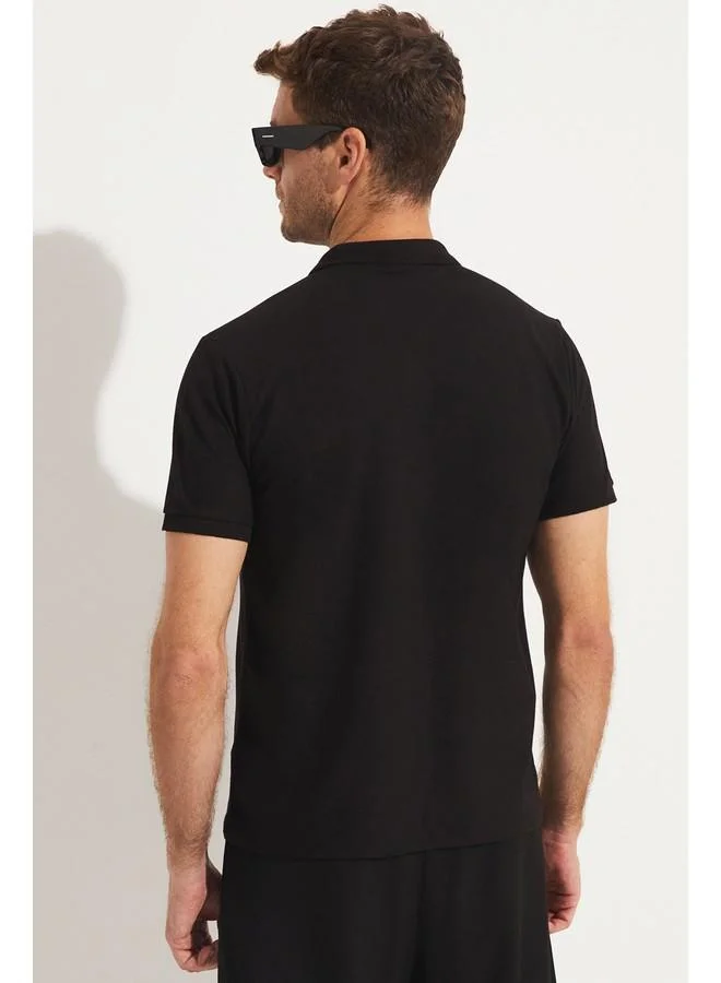 جون June Men Regular Fit 100% Cotton Polo Neck T-Shirt Black
