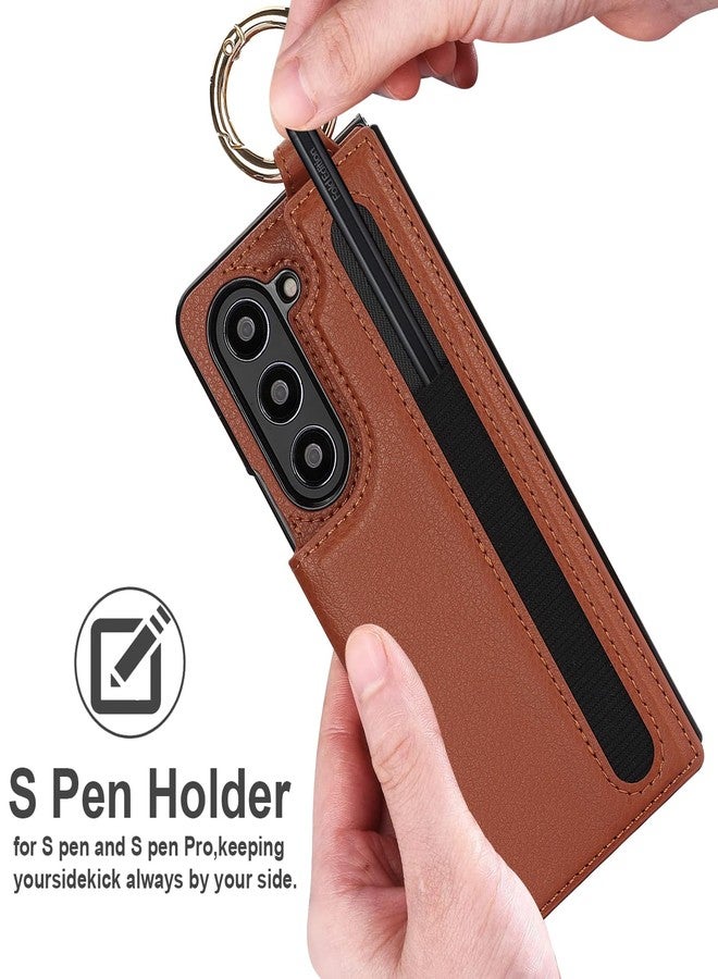 أسو ويش جراب هاتف Asuwish لهاتف سامسونج جالاكسي زد فولد 6 5G 2024، غطاء محفظة مع قلم S Pen، فتحة قلم S Pen، حامل بطاقات ائتمان، حامل، تصميم نحيف ومتين، حقيبة هاتف محمول، حلقة، ملحقات هاتف ZFold6 Z6 G Fold6 6Z، بني اللون، للنساء والرجال - Image 4
