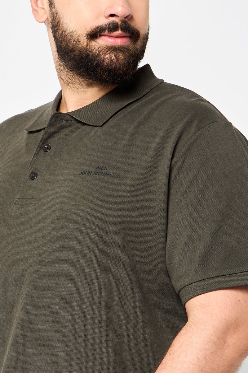 JOHN RICHMOND Men Regular Fit Brand Logo Short Sleeves Polo Shirt, Dark Olive - Image 2