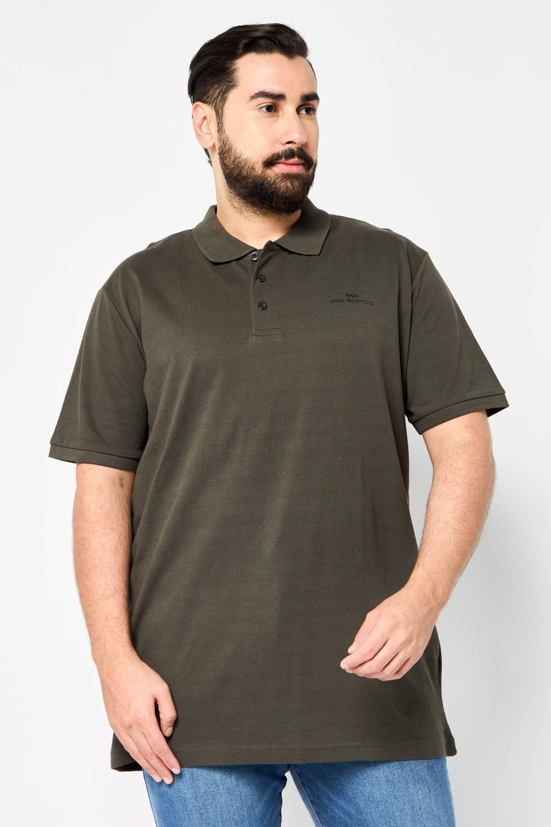 JOHN RICHMOND Men Regular Fit Brand Logo Short Sleeves Polo Shirt, Dark Olive - Image 1