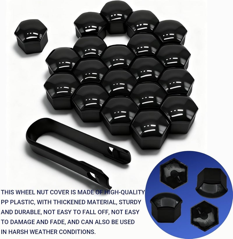 20 Pcs Black Hexagon Wheel Lug Nut Covers Plastic for 2024 2025 Chevrolet Equinox, Auto Tire Screw Dust Protection Caps Removal Tool Included,Black 17mm - Image 3