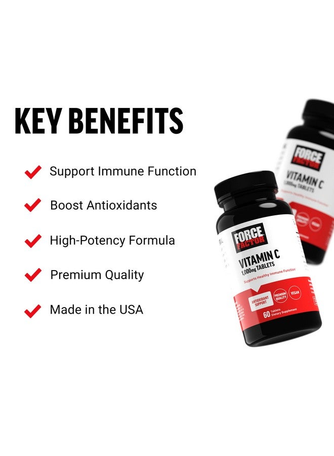 FORCE FACTOR Vitamin C 1000mg Immune Support Supplement, Vitamin C Supplement Immunity Vitamins Plus Antioxidant Support, Premium Quality, Vegan, 60 Vitamin C Tablets - Image 2
