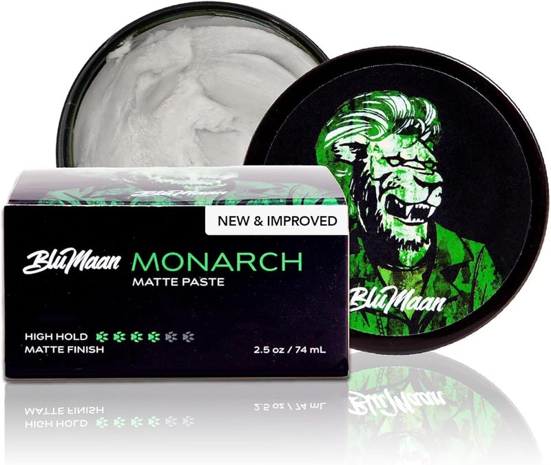 BluMaan معجون مات بلو مان ملوك للرجال - تثبيت عالي وتشطيب غير لامع - متعدد الاستخدامات، سهل التطبيق، تحكم خفيف الوزن، أساسي للعناية بالشعر مغذي ومنظف بمكونات طبيعية