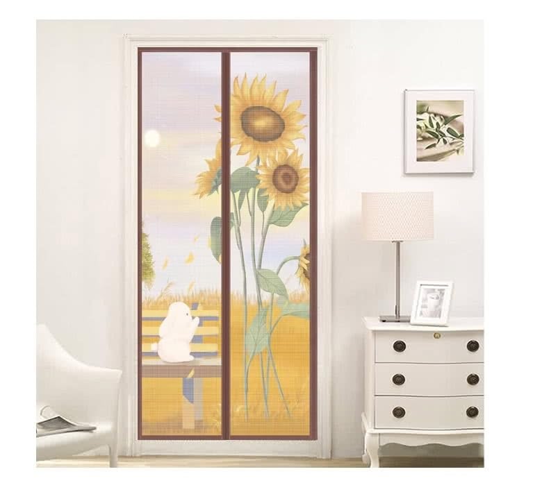 N2K2 ENTERPRISE Sun Flower Mosquito Net for Door Polyester Magnetic Curtain Auto Closing Insect Screen for All Door Types & Sizes with Self Adhesive Hook Tape (210 * 100cm) - Image 5