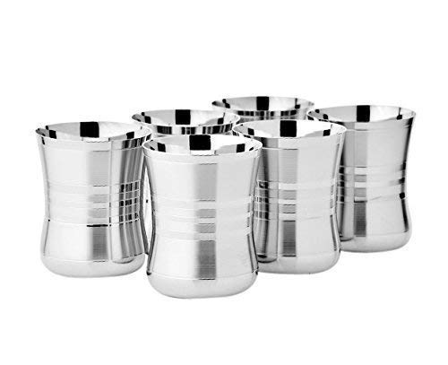 RJ kitchenware Store Glass Stainless Steel Heavy Gauge Laser Finish Floral Design Drinking Glass Set 300 Ml 6 Pieces Silver Machine Printed Pack of 6 - Image 1