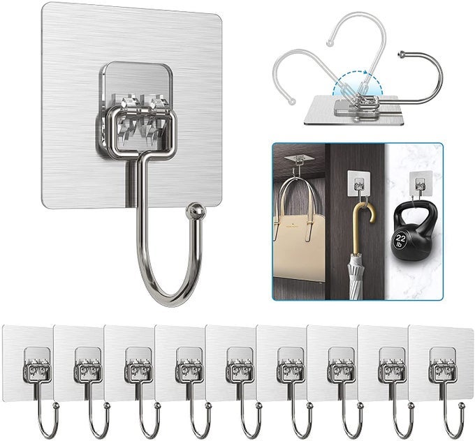 SELF ADHESIVE WALL HOOKS PVC WATERPROOF BIG ADHESIVE HEAVY DUTY STICKY STAINLESS STEEL HOOKS HANGING CAPACITY 10KG MULTIPURPOSE HOME STORAGE PACK OF 5