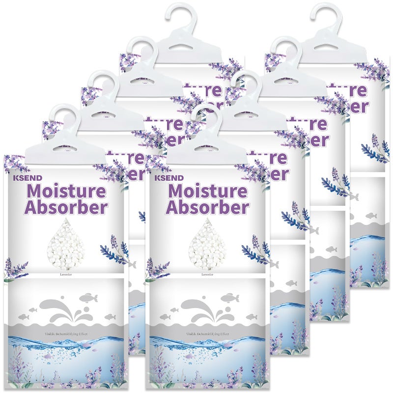 Ksend Moisture Absorbers 8 Packs - 9.8 oz Dehumidifier Bags, Portable Moisture Hanging Bags for Closet, Bathroom and Kitchen, Lavender Scent, 11.8" x 6.3"