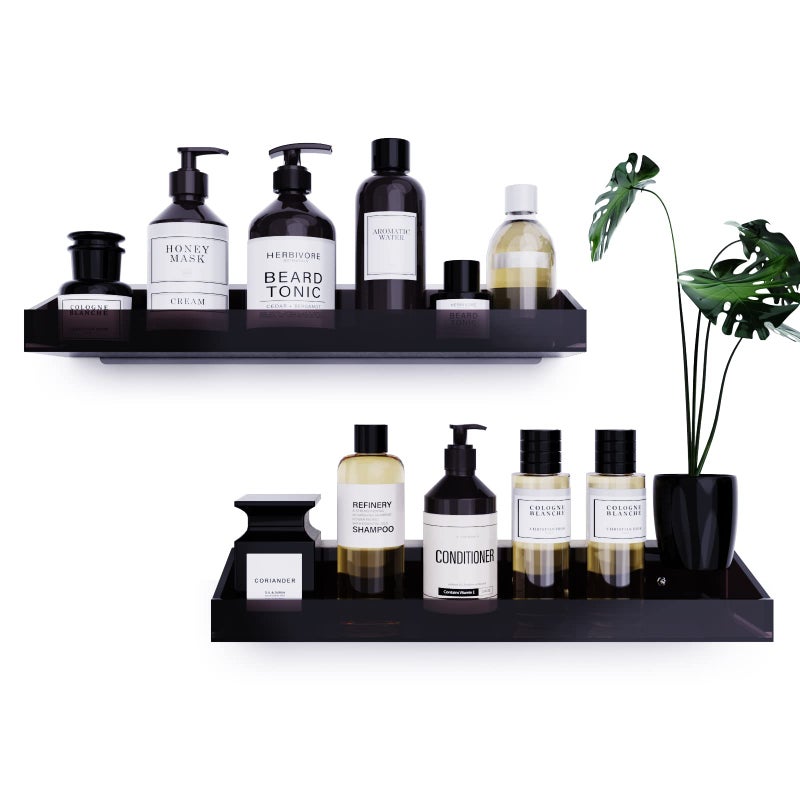 Bakzon Acrylic Wall Mount Organizer Self Adhesive Shelves No Drilling Hang Walls for Bathroom Kitchen Living Room Dark Brown
