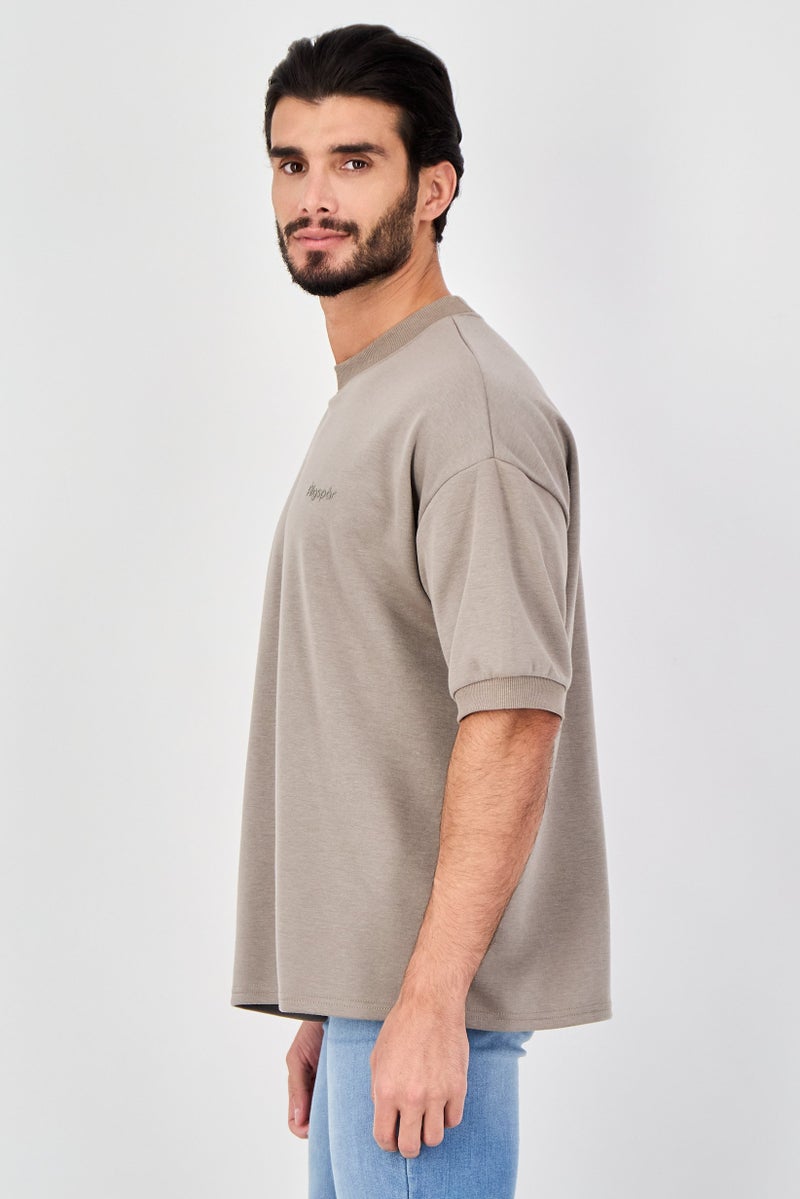 Algspar Men Crew Neck Short Sleeve Brand Logo T-Shirt, Grey - Image 2