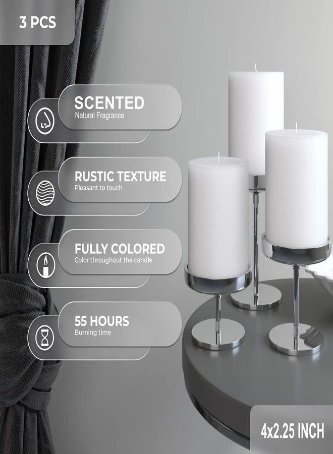 FIRSTROW First Row Aromatic Fables Scented Pillar Candle Set of 3 | Decorative Rustic Candles Natural Scented and No Drip Candles | Ideal for Wedding, Home Decor and Gifting (4x2.25 inch, White) - Image 3