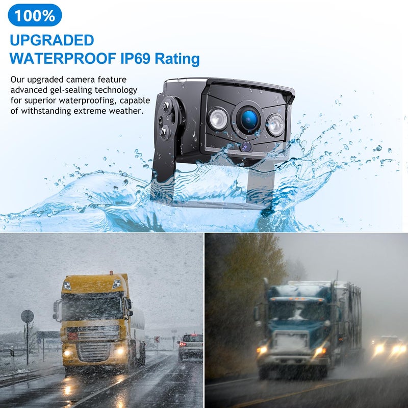 DVKNM Upgrade Dual Backup Camera Monitor Kit 7" HD 1080P Monitor IP69 Waterproof Rearview Reversing Rear View Camera for Truck Trailer Semi-Trailer Box Truck RV Pickup Truck Easy Installation (TZ102) - Image 5