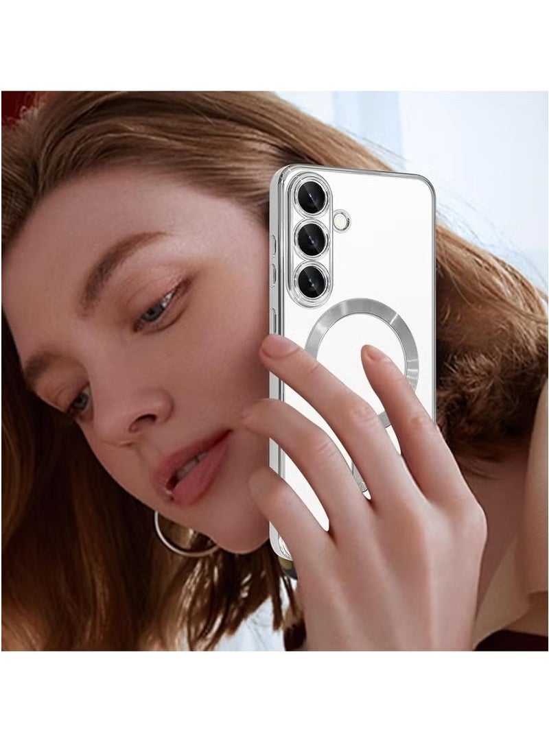 X-level Magnetic Clear Slim Case for Samsung Galaxy S25 Edge Full Camera Protector Anti-Yellowing Shockproof Compatible with MagSafe Cover Designed- Sliver - Image 5