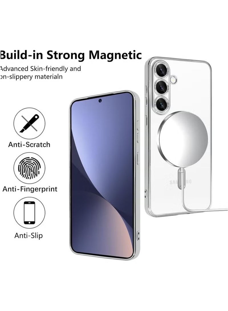 X-level Magnetic Clear Slim Case for Samsung Galaxy S25 Edge Full Camera Protector Anti-Yellowing Shockproof Compatible with MagSafe Cover Designed- Sliver - Image 4