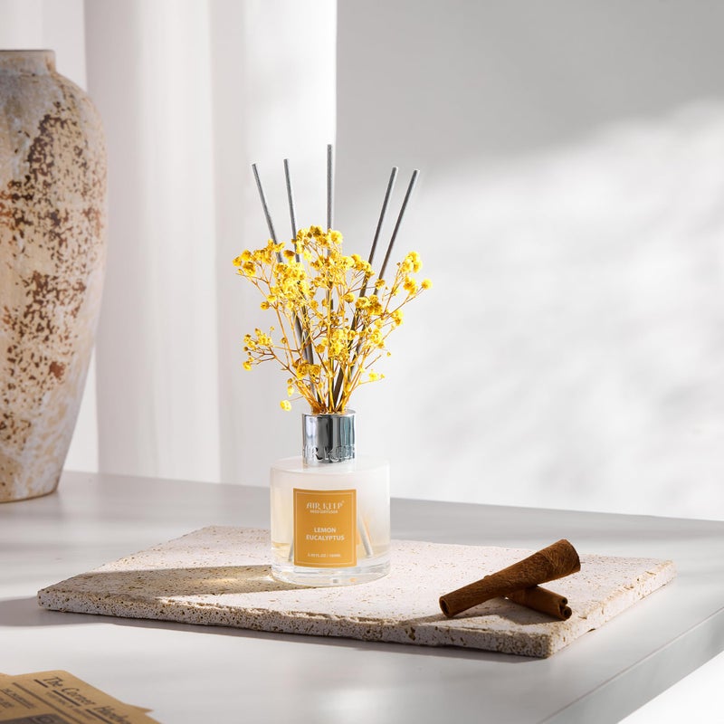 Airkeep Reed Diffuser Set 3.38 Fl Oz (100 Ml) - Lemon Eucalyptus Oil Diffusers With 8 Reed Sticks  Home Fragrance Reed Diffuser For Bathroom Shelf Decor - Image 5