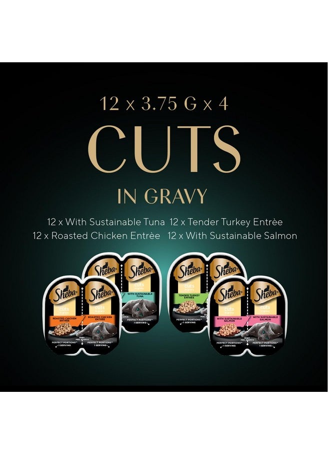 Sheba Sheba Perfect Portions Cuts in Gravy Wet Cat Food Variety Pack, Roasted Chicken Entrée, Tender Turkey Entrée, with Sustainable Salmon, and with Sustainable Tuna, 2.6 oz. Trays (48 Count, 96 Servings)  - Image 2