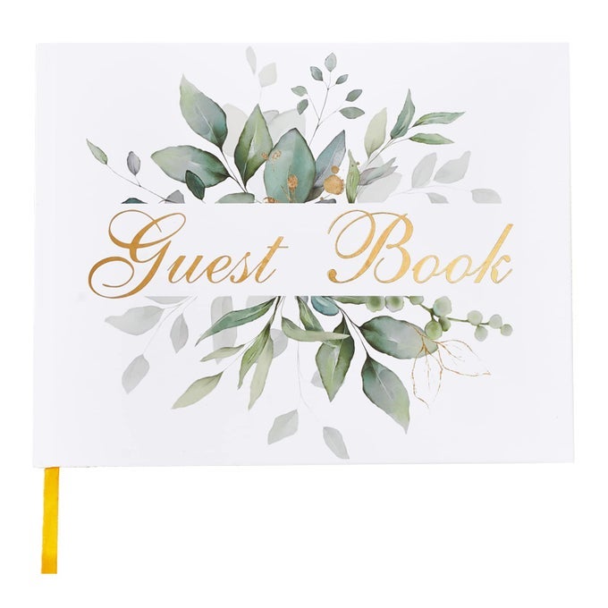 WEDDING GUEST BOOK GUEST SIGN IN BOOK WEDDING RECEPTION REGISTRY BOOK HARD COVER 7 X 9 EUCALYPTUS GOLD FOIL BOOK