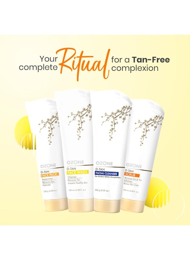 OZONE D-Tan Skin Care Combo | Instant Tan Removal For All Skin Types | Facial Cleanser, Pack, Scrub & Wash | 100gm each - Image 2