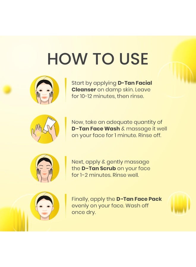 OZONE D-Tan Skin Care Combo | Instant Tan Removal For All Skin Types | Facial Cleanser, Pack, Scrub & Wash | 100gm each - Image 4