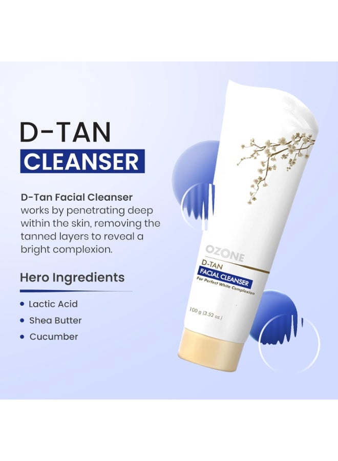 OZONE D-Tan Skin Care Combo | Instant Tan Removal For All Skin Types | Facial Cleanser, Pack, Scrub & Wash | 100gm each - Image 3