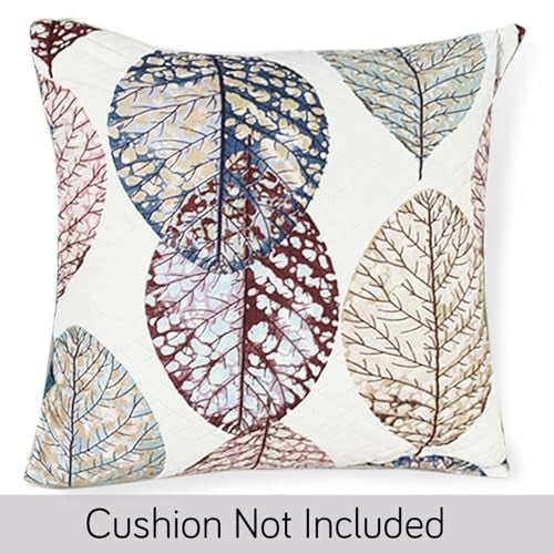 HOKIPO 'HomeHues Series' Printed Quilted Sofa Cushion Cover 22x22 Inches, Set of 2, Multicolor Linden Leaf (IN-820-D7*2) - Image 3