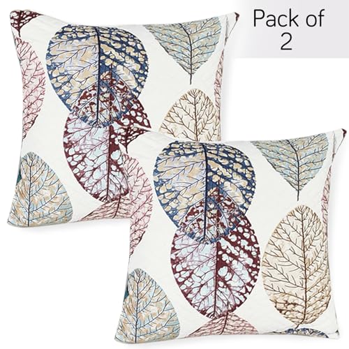 HOKIPO 'HomeHues Series' Printed Quilted Sofa Cushion Cover 22x22 Inches, Set of 2, Multicolor Linden Leaf (IN-820-D7*2) - Image 4