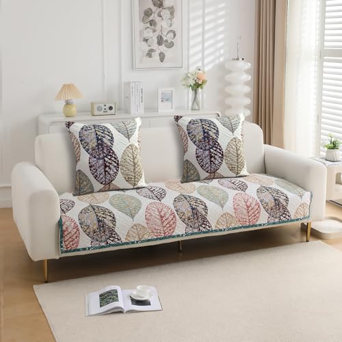HOKIPO 'HomeHues Series' Printed Quilted Sofa Cushion Cover 22x22 Inches, Set of 2, Multicolor Linden Leaf (IN-820-D7*2) - Image 5