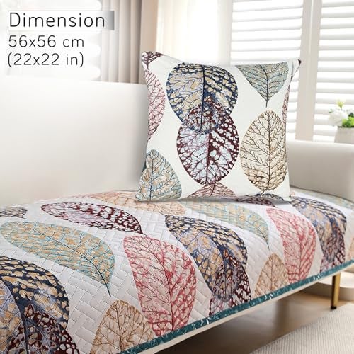 HOKIPO 'HomeHues Series' Printed Quilted Sofa Cushion Cover 22x22 Inches, Set of 2, Multicolor Linden Leaf (IN-820-D7*2) - Image 2