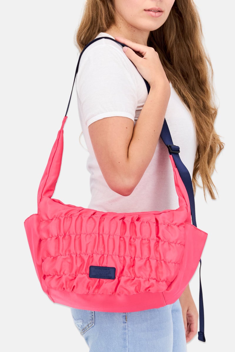 NAUTICA Women Textured Hobo Bag 21 H x 38 L x 15 W cm, Pink - Image 2
