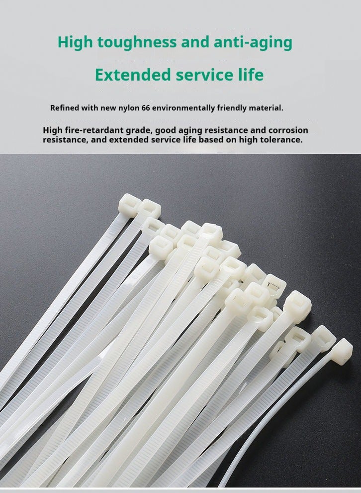 Loquat Self-Locking Nylon Cable Ties – 300 mm, 100 PCS – UV Resistant Heat Resistant Zip Ties For Indoor and Outdoor(White) - Image 3