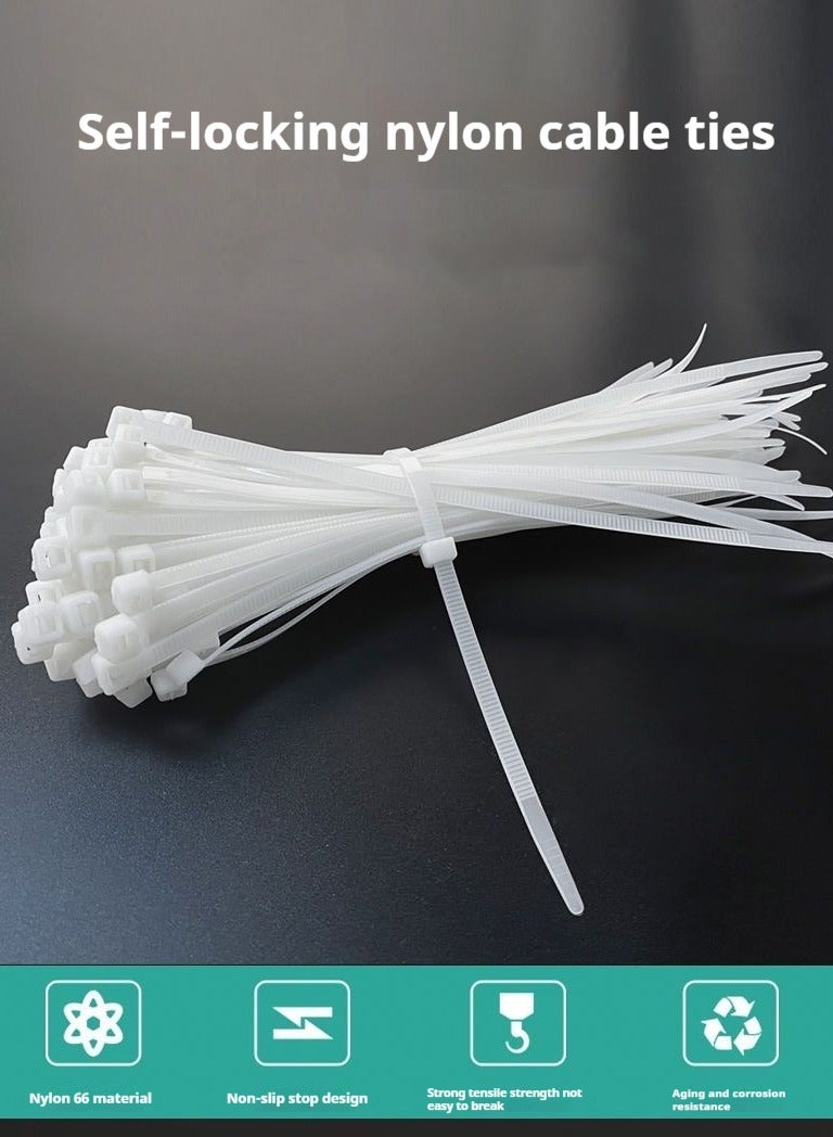 Loquat Self-Locking Nylon Cable Ties – 300 mm, 100 PCS – UV Resistant Heat Resistant Zip Ties For Indoor and Outdoor(White) - Image 1