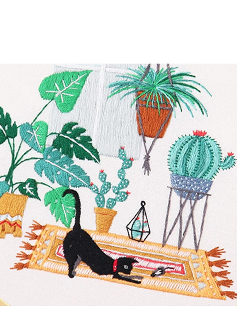 SYOSI - 4 Pack Embroidery kit with Patterns and Instructions for Beginners Cross Stitch Kits Adults, Clothes Plant Cat Pattern, 2 Hoops, Color Threads Scissor - Image 1