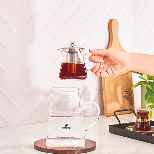 Karaca Giza Borosilicate Glass Teapot with Infuser and Lid for Stovetop, Transparent, 0.45.L Tea Pot & 1.5L Tea Kettle Set for Loose Leaf & Herbal, Dishwasher Safe - Image 4