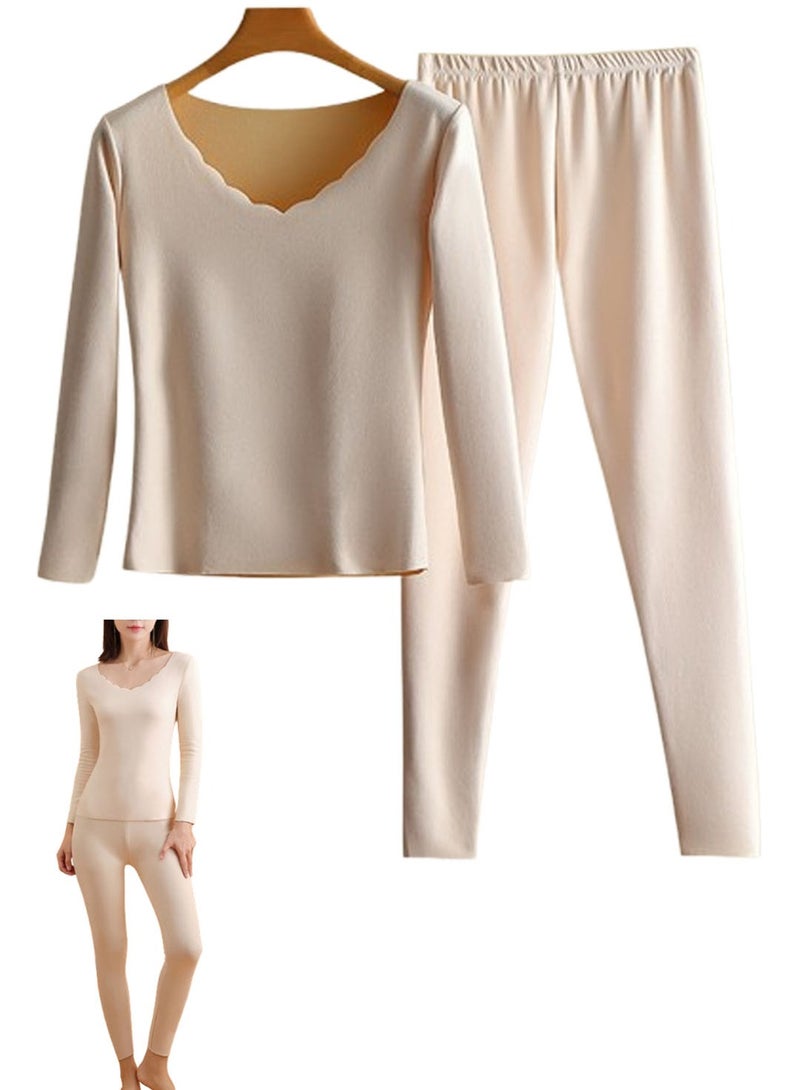 VUCATIN Thermal Underwear For Women Long Johns For Women Thermal Sets Long Johns Long Sleeve Base Layer Pajama Top And Leggings Set Winter Cold Weather (Beige) - Image 1