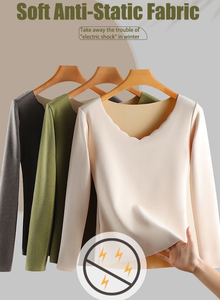 VUCATIN Thermal Underwear For Women Long Johns For Women Thermal Sets Long Johns Long Sleeve Base Layer Pajama Top And Leggings Set Winter Cold Weather (Beige) - Image 2