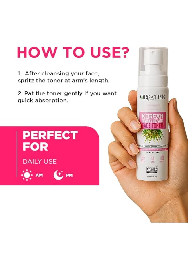 Orgatre Korean Ceramide & Rice Water Moisturizing Face Mist & Toner For Glowing Skin | Open pores Tightening | Men & Women 100ml - Image 3