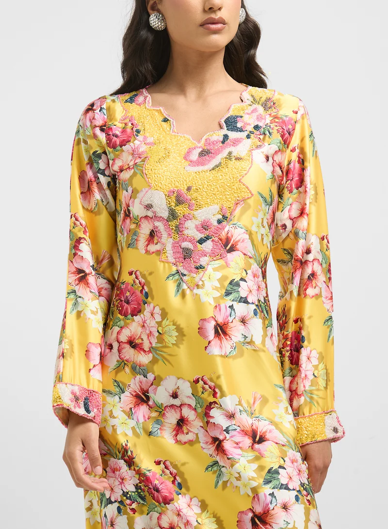 ARABIAN CLOSET Embellished Belted Jalabiya