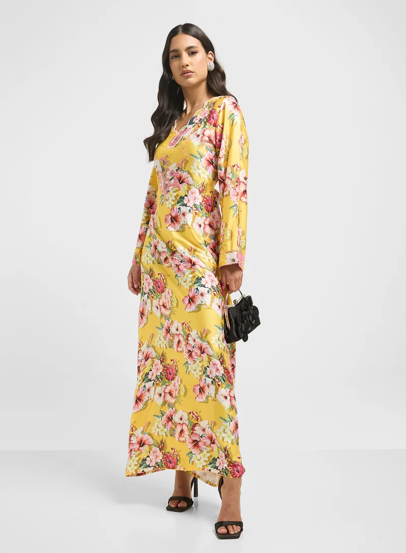ARABIAN CLOSET Embellished Belted Jalabiya