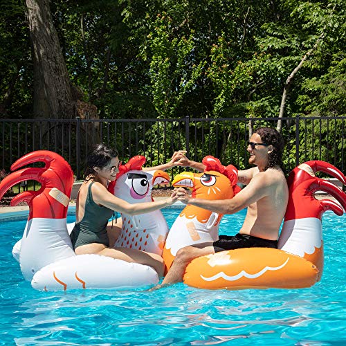 SCS Direct Chicken Fight Inflatable Pool Float Game Set- Includes 2 Giant Battle Ride-Ons- Flip Your Friends to Win- Outdoor Swimming Party Activities Fun w Kids Family Adults, Durable PVC Material - Image 4