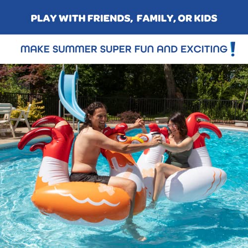 SCS Direct Chicken Fight Inflatable Pool Float Game Set- Includes 2 Giant Battle Ride-Ons- Flip Your Friends to Win- Outdoor Swimming Party Activities Fun w Kids Family Adults, Durable PVC Material - Image 5