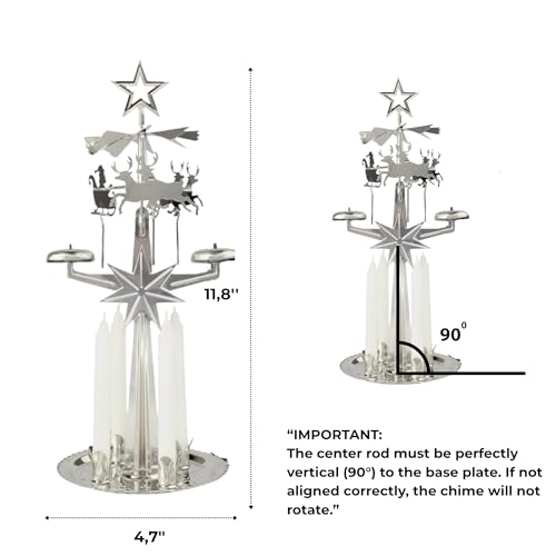 Angel Chimes Original Swedish Christmas Chimes Carousel and 4 Candles Scandinavian Spinning Festive Chimes for Christmas Best Memorial Gift Since 1948 Home Decorations Silver - Image 3